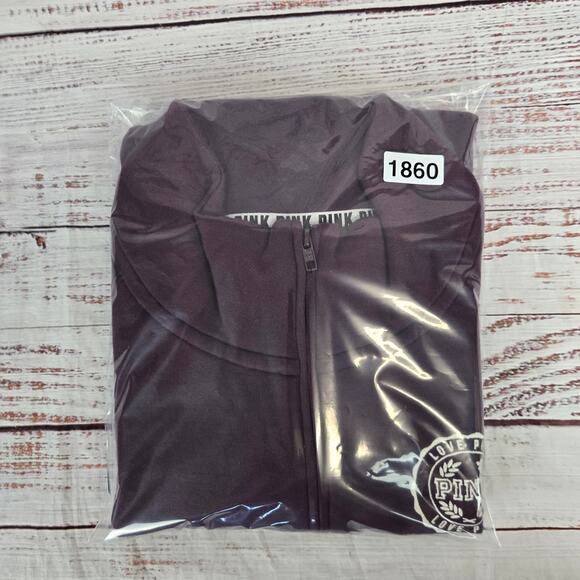 Victoria Secret Pink 1/4 Zip Jacket L Purple White Logo Varsity HOCO School Coat - Picture 11 of 11